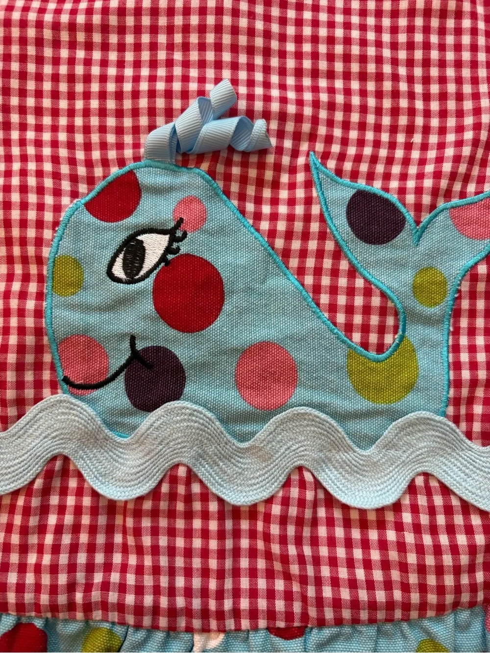 Ritzy Tots 9M Red Gingham Whale Appliqué A-Line Dress Y2K Boutique USA